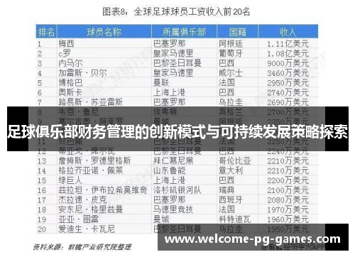 足球俱乐部财务管理的创新模式与可持续发展策略探索