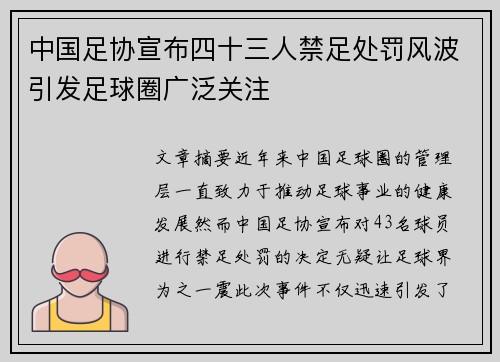中国足协宣布四十三人禁足处罚风波引发足球圈广泛关注